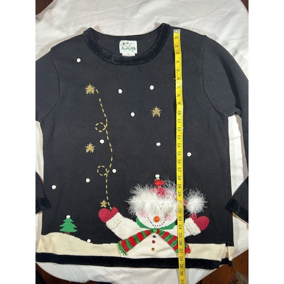 Vintage The Quacker Factory Snowman Christmas Sweater Ugly Christmas Black XL - Picture 10 of 11